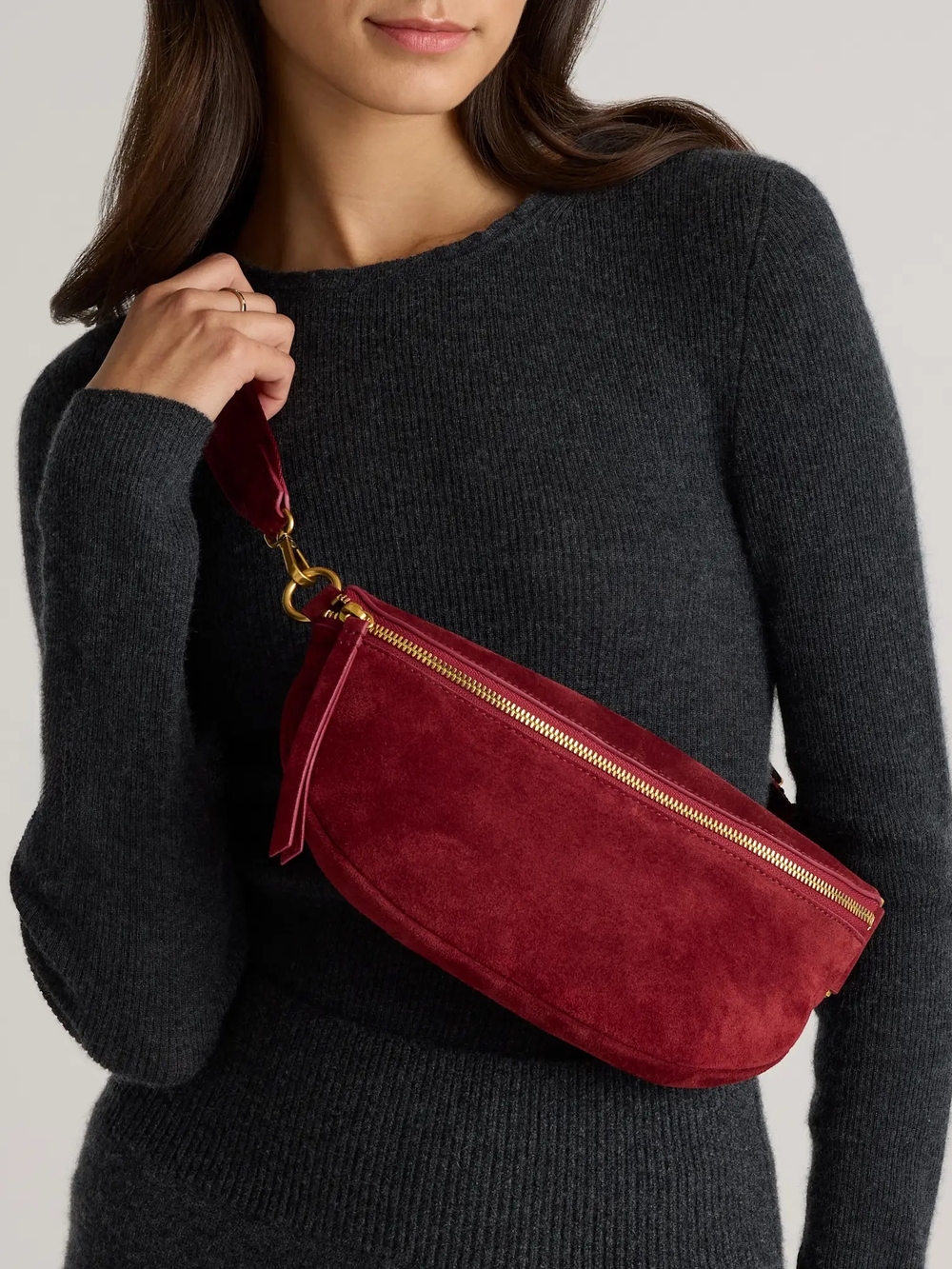 Quince Suede Crossbody Belt Bag - Burgundy
